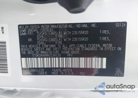 2024 Toyota Highlander Xse z USA, uszkodzony, nr VIN 5TDKDRAH8RS534539